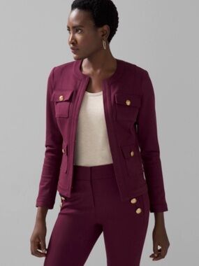 WHBM Womens Burgundy Stylist Jacket and Jolie Ankle Pants